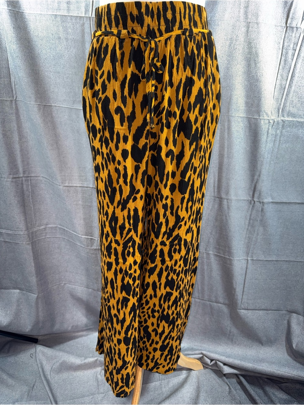 2585-one 5 one Black and Yellow Leopard Print Wide Leg Pants